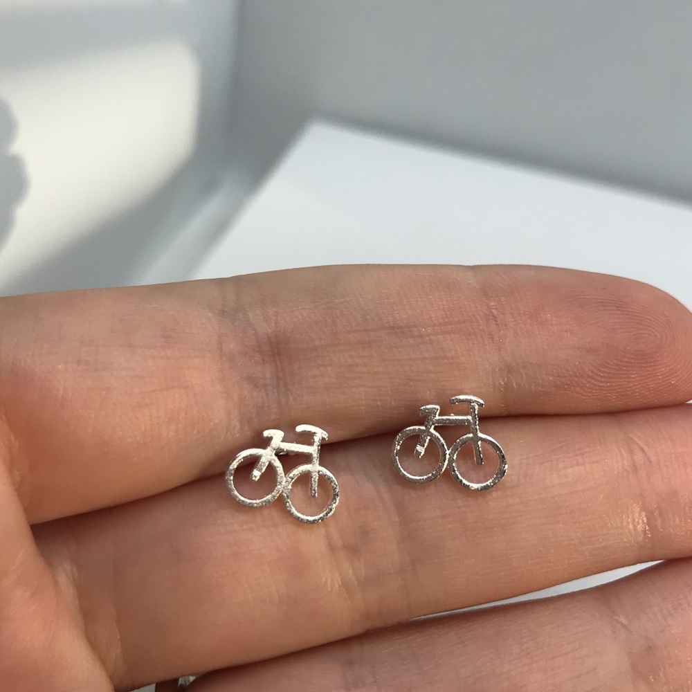Sterling Silver 925 Bicycle Stud Earrings - Picture 4 of 4